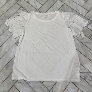 Talbots White T-shirt with eyelet flutter sleeves